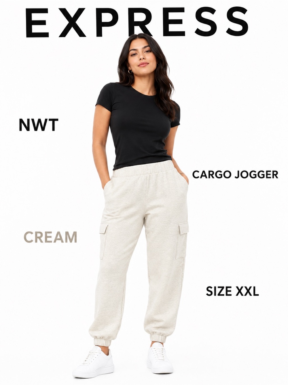 Express Cream Cargo Jogger Sweatpants Stretch Fleece Size XXL NWT